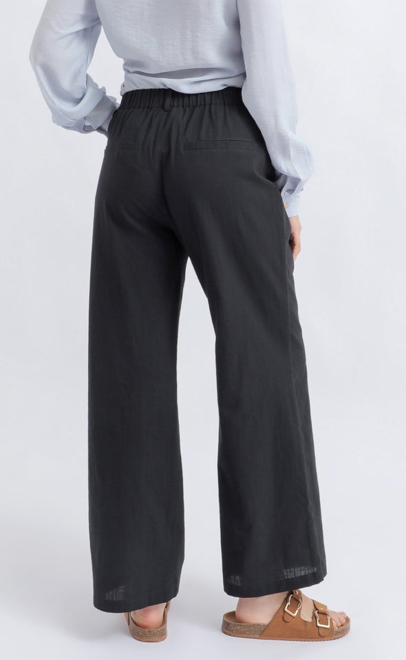 Linen Look Wide Leg Pants Black