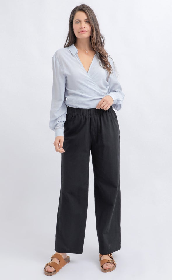 Linen Look Wide Leg Pants Black