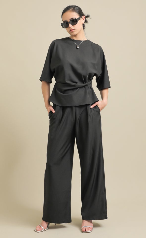 Linen Look Wide Leg Pants