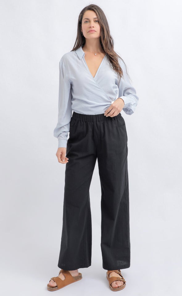 Linen Look Wide Leg Pants Black