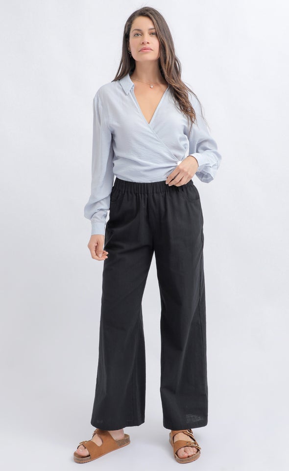 Linen Look Wide Leg Pants