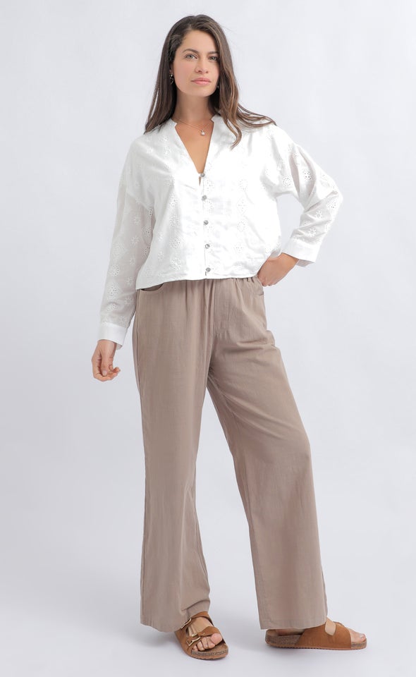 Linen Look Wide Leg Pants