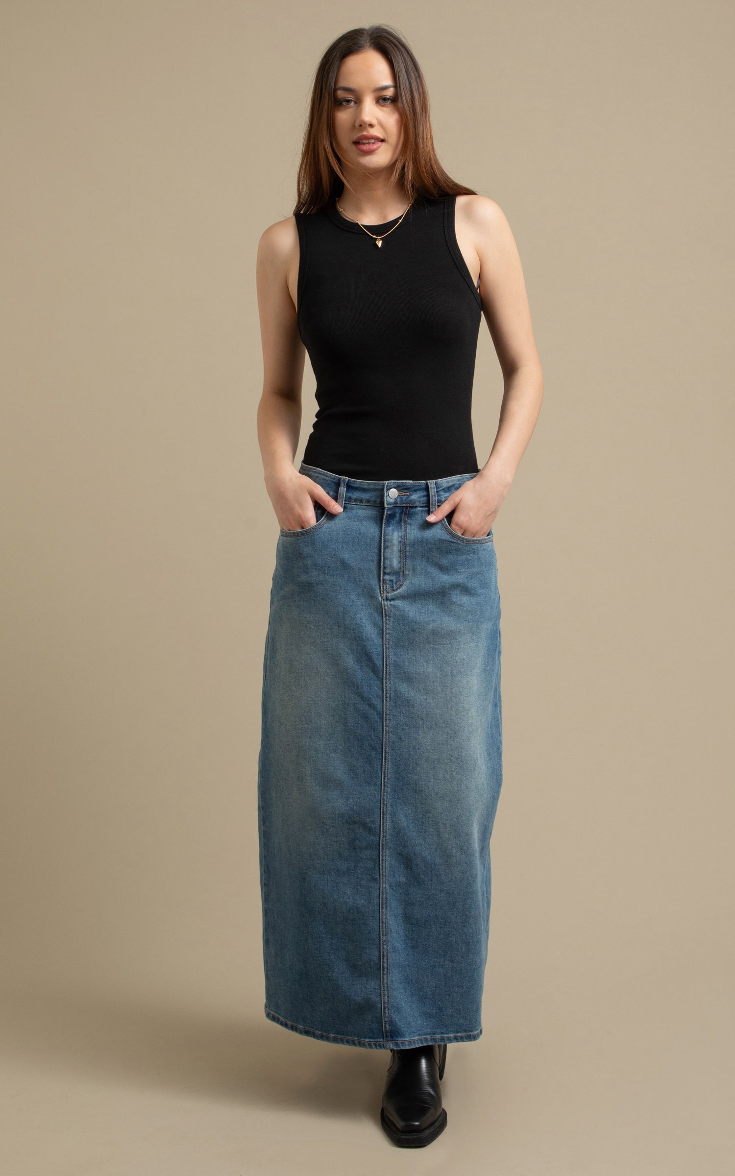 mid length denim skirt nz