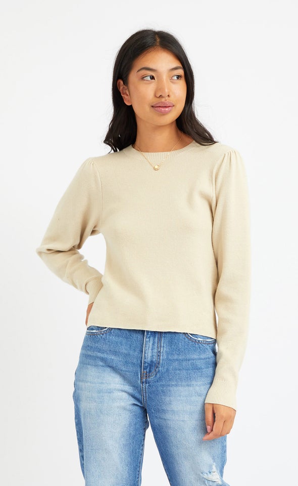 Long Puff Sleeve Sweater Cream