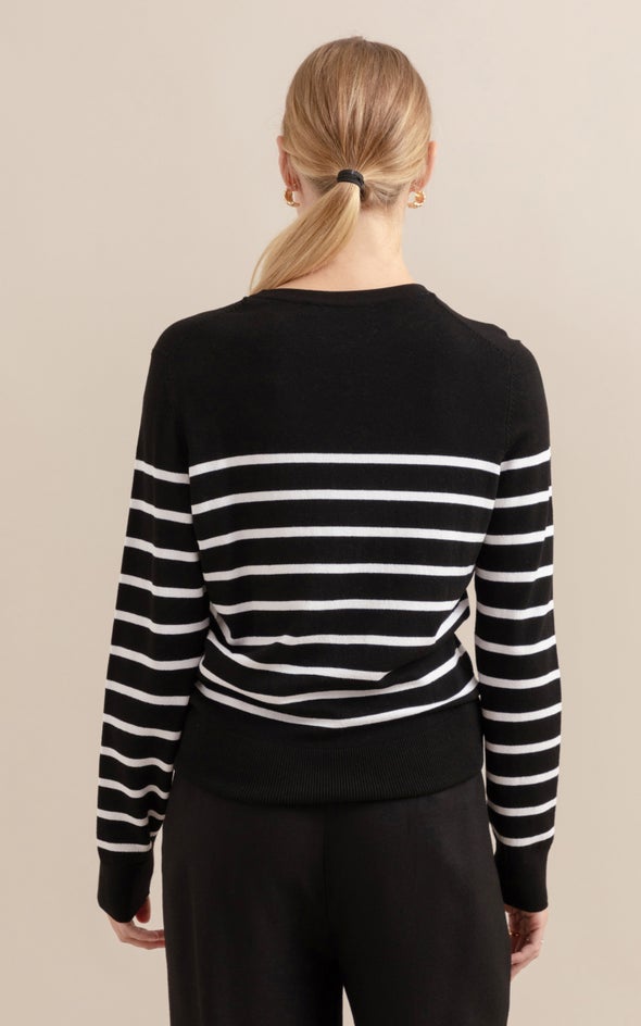 Long Sleeve Striped Sweater Blk/white Stripe