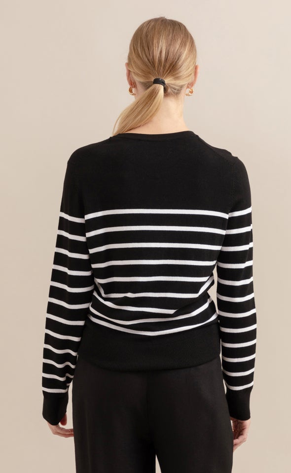 Long Sleeve Striped Sweater Blk/white Stripe