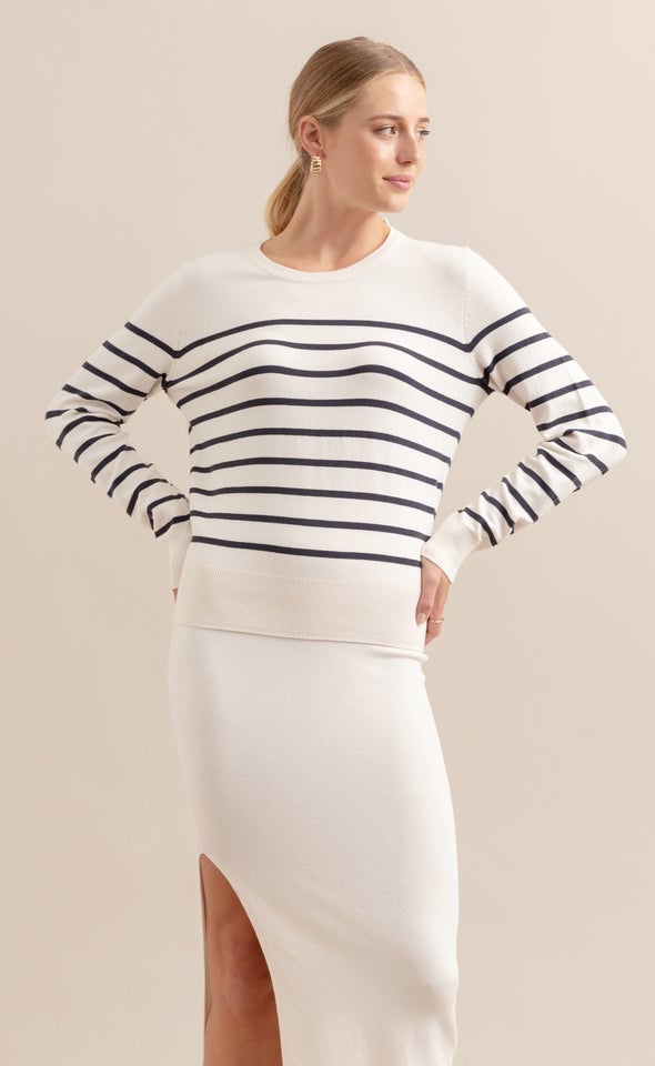 Long Sleeve Striped Sweater Natural/mid Blue Stripe