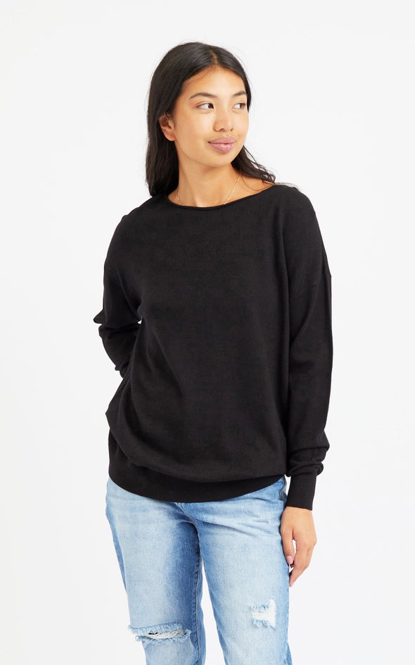 Long Sleeve Boat Neck Sweater Black