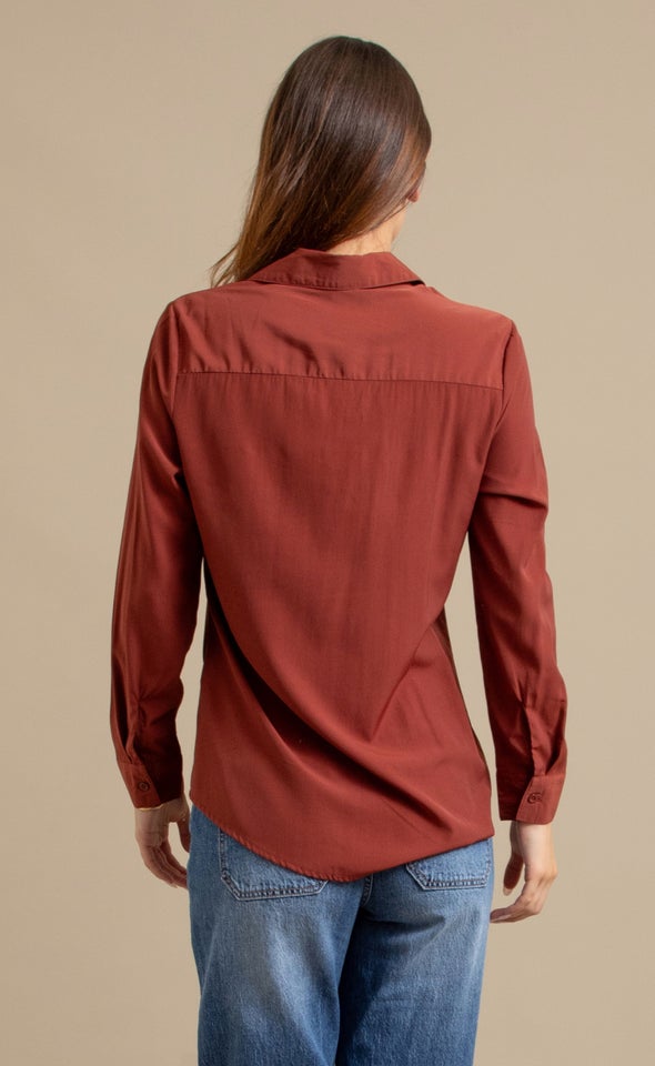 Long Sleeve Poplin Shirt Red Ochre