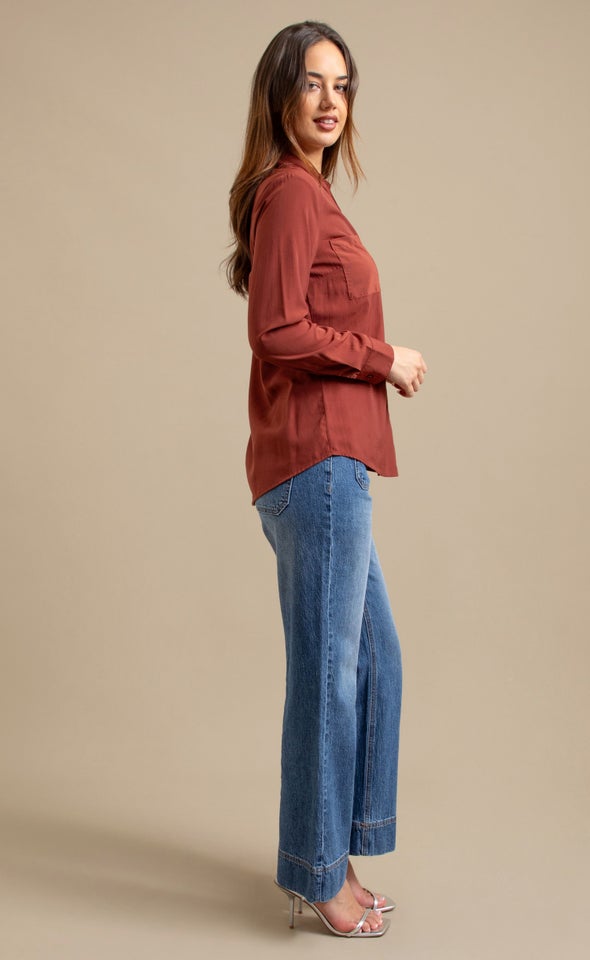 Long Sleeve Poplin Shirt Red Ochre