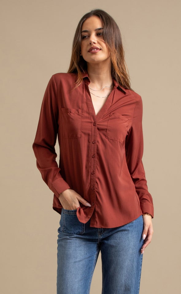 Long Sleeve Poplin Shirt Red Ochre