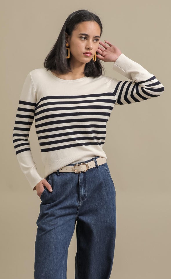 Long Sleeve Striped Sweater Natural/indigo