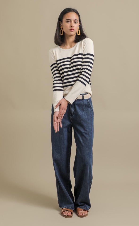 Long Sleeve Striped Sweater Natural/indigo