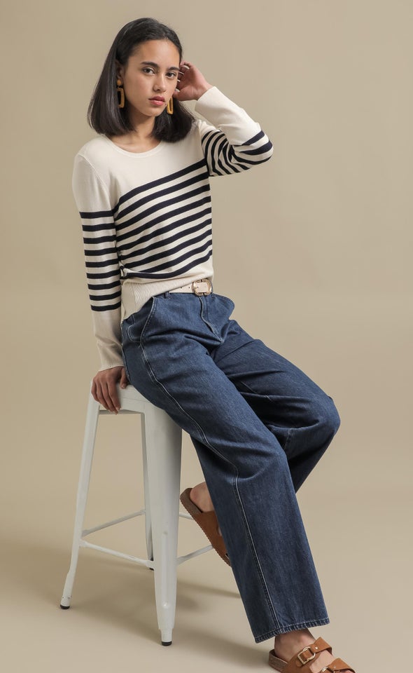 Long Sleeve Striped Sweater Natural/indigo