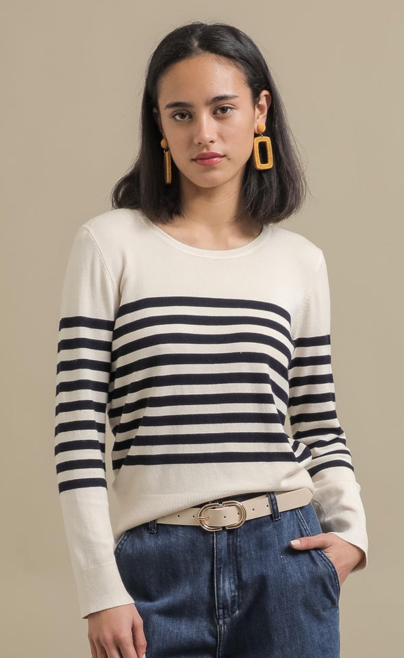 Long Sleeve Striped Sweater Natural/indigo