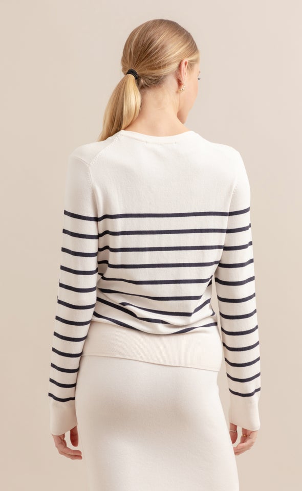Long Sleeve Striped Sweater Natural/mid Blue Stripe
