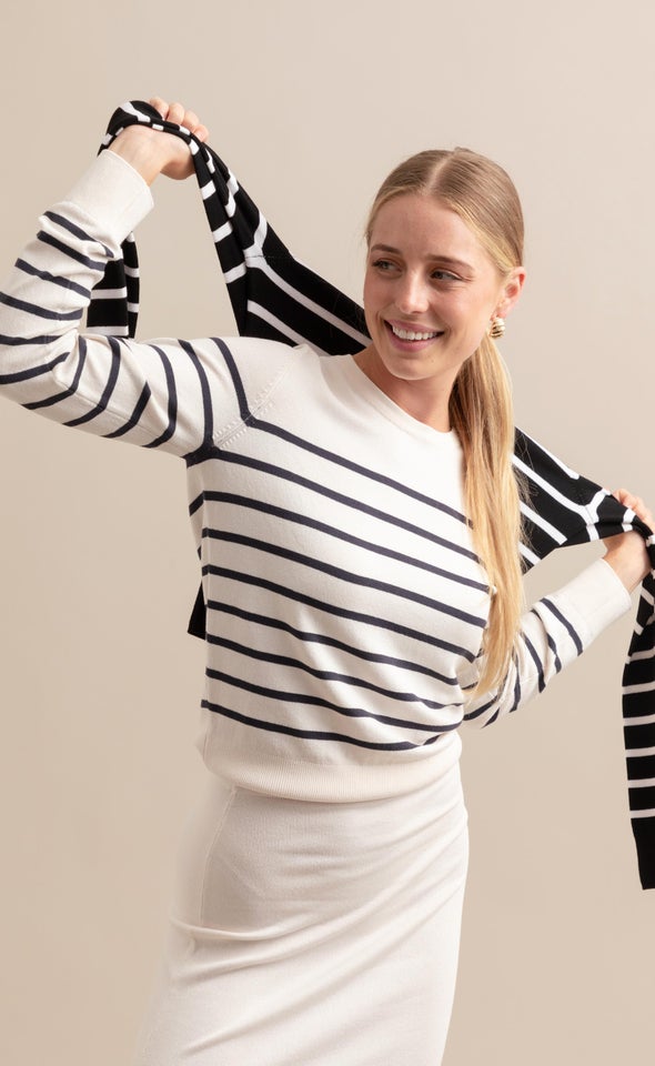 Long Sleeve Striped Sweater Natural/mid Blue Stripe