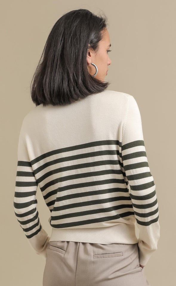 Long Sleeve Striped Sweater Natural/olive