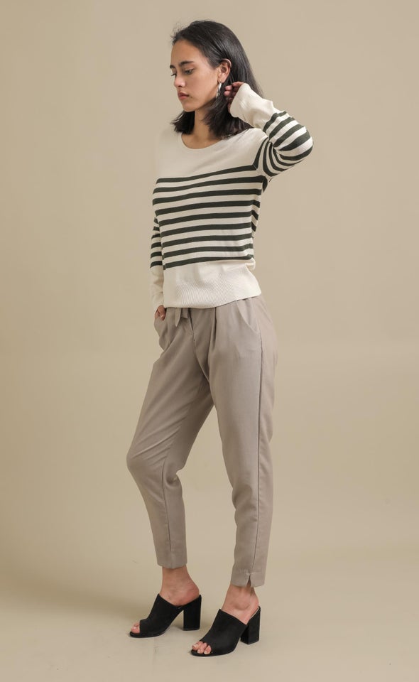 Long Sleeve Striped Sweater Natural/olive