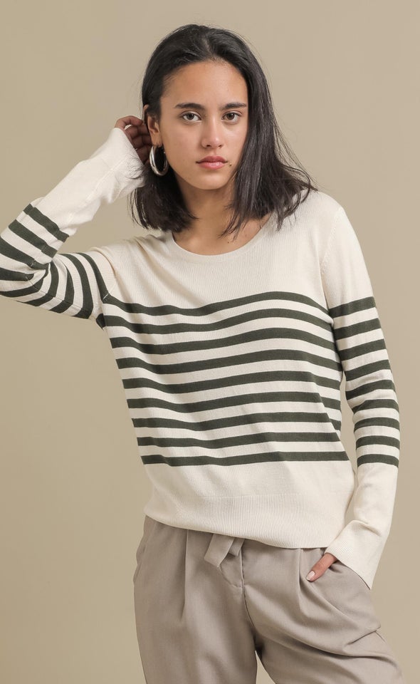 Long Sleeve Striped Sweater Natural/olive