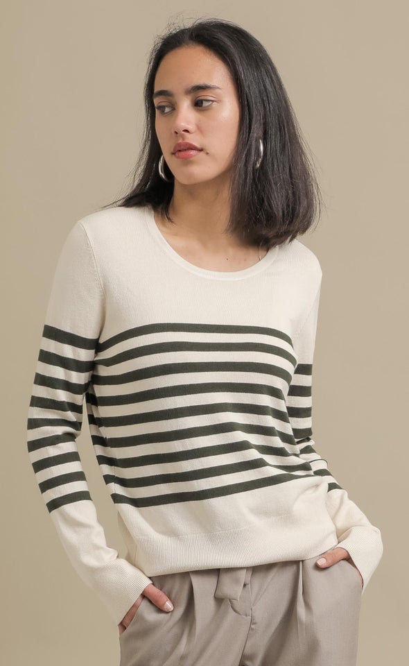 Long Sleeve Striped Sweater Natural/olive