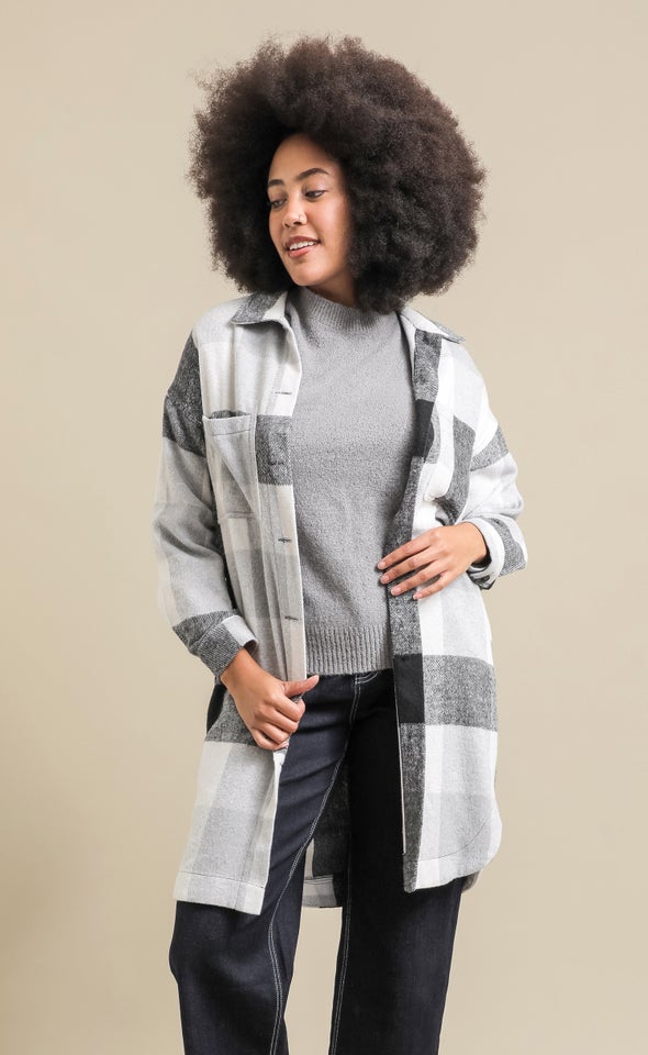 Longline Checked Shacket Blk/grey Check