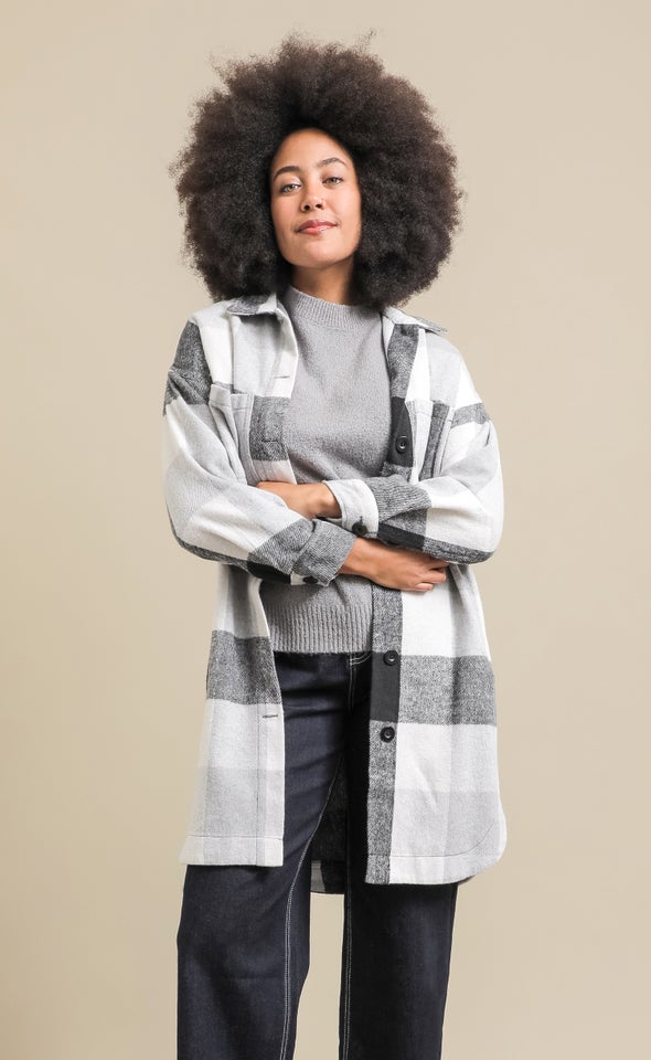 Longline Checked Shacket Blk/grey Check