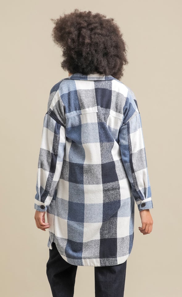 Longline Checked Shacket Navy/white Check