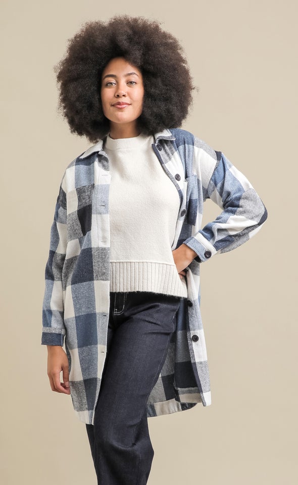 Longline Checked Shacket Navy/white Check