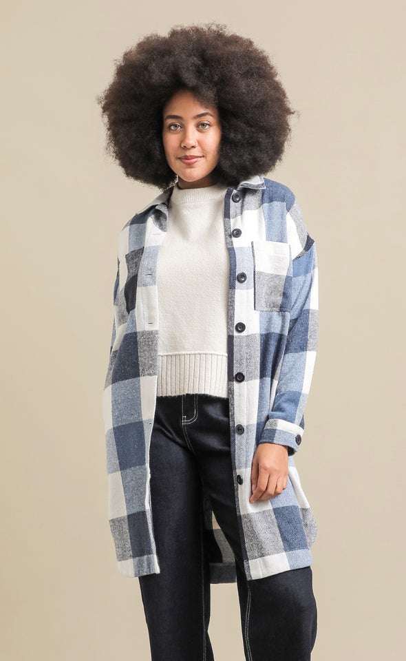 Longline Checked Shacket Navy/white Check