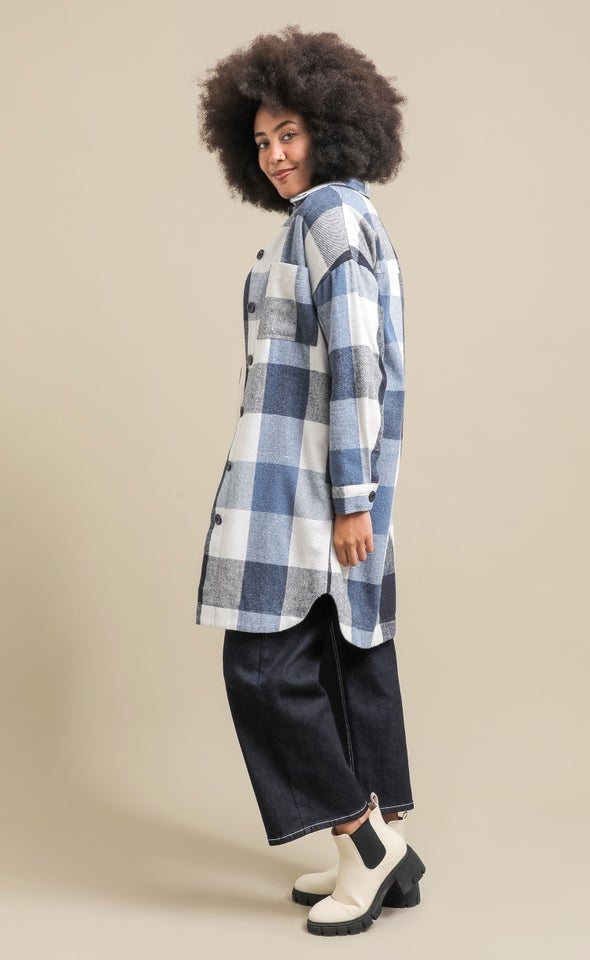 Longline Checked Shacket Navy/white Check