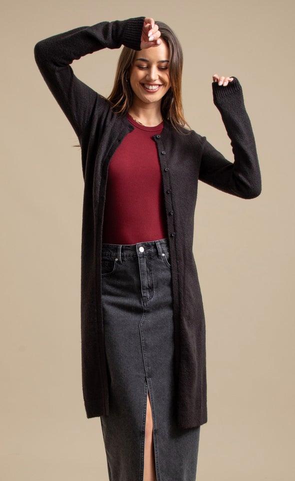 Longline Fitted Cardi Black