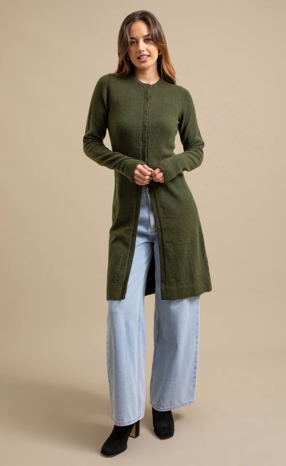 Longline Fitted Cardi Olive