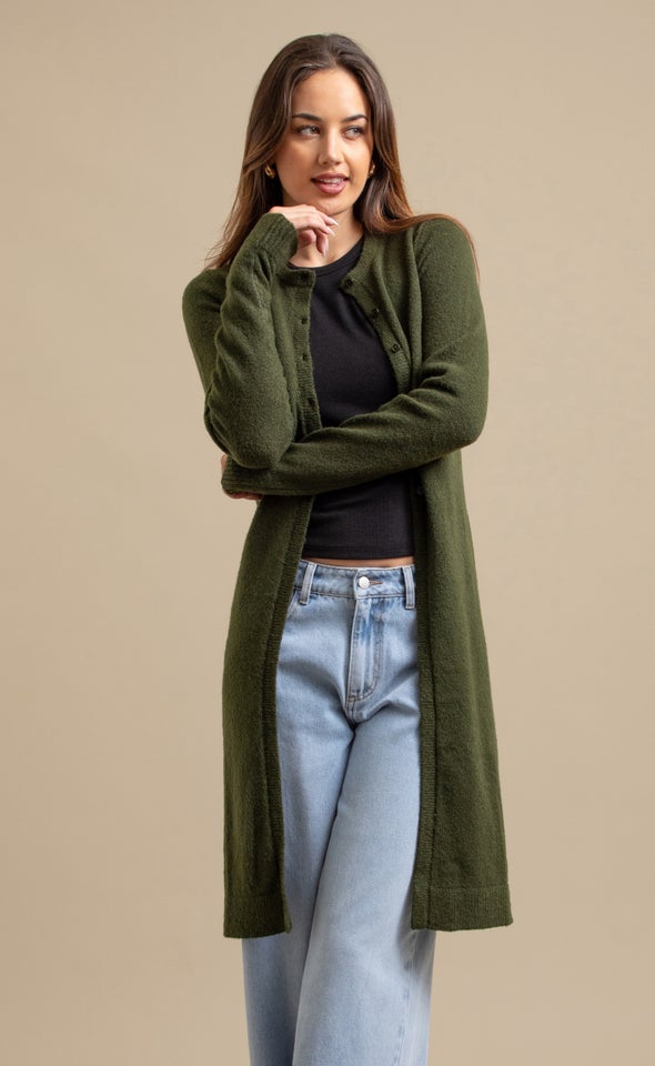 Longline Fitted Cardi Olive
