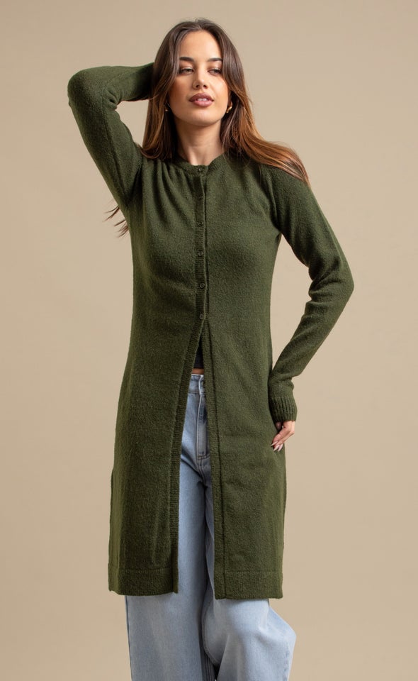 Longline Fitted Cardi Olive