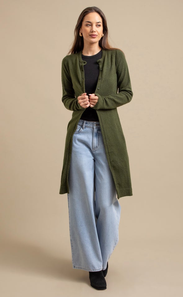 Longline Fitted Cardi Olive