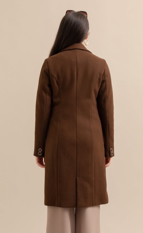 Longline Flare Coat Dark Brown