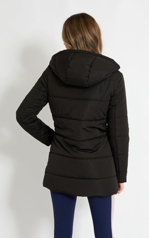 Longline Hooded Puffer Jacket Black