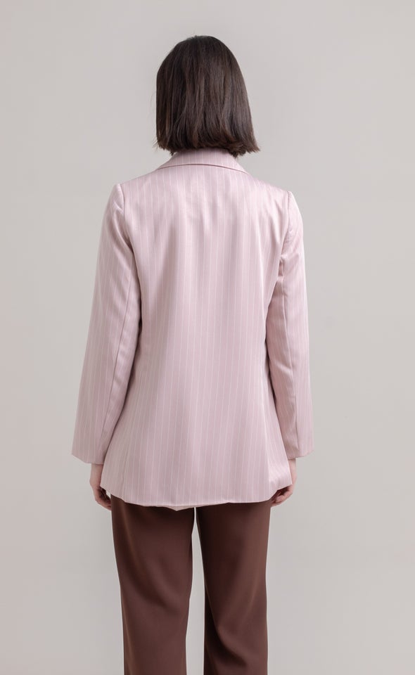 Longline Pinstripe Jacket Blush/white