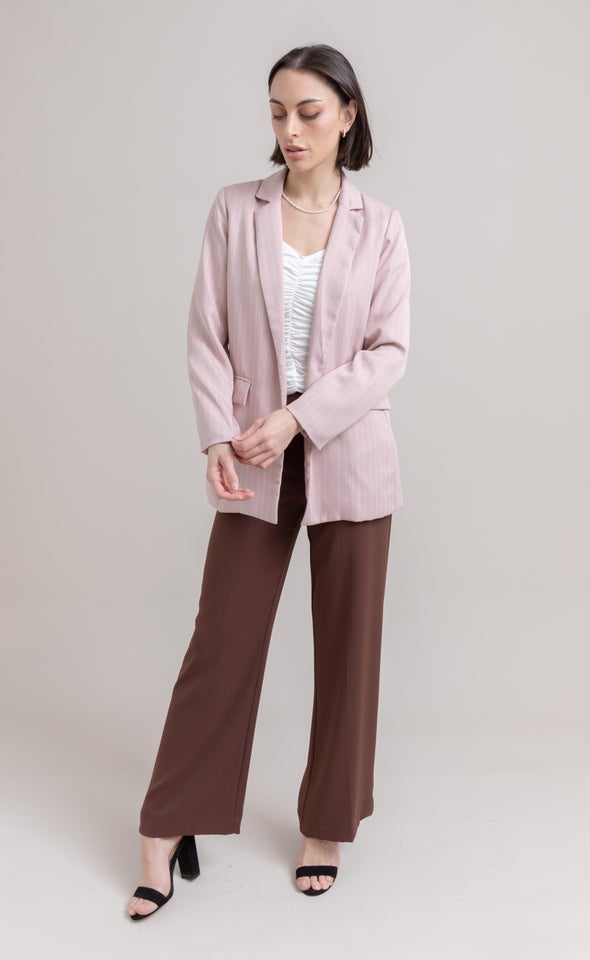 Longline Pinstripe Jacket Blush/white