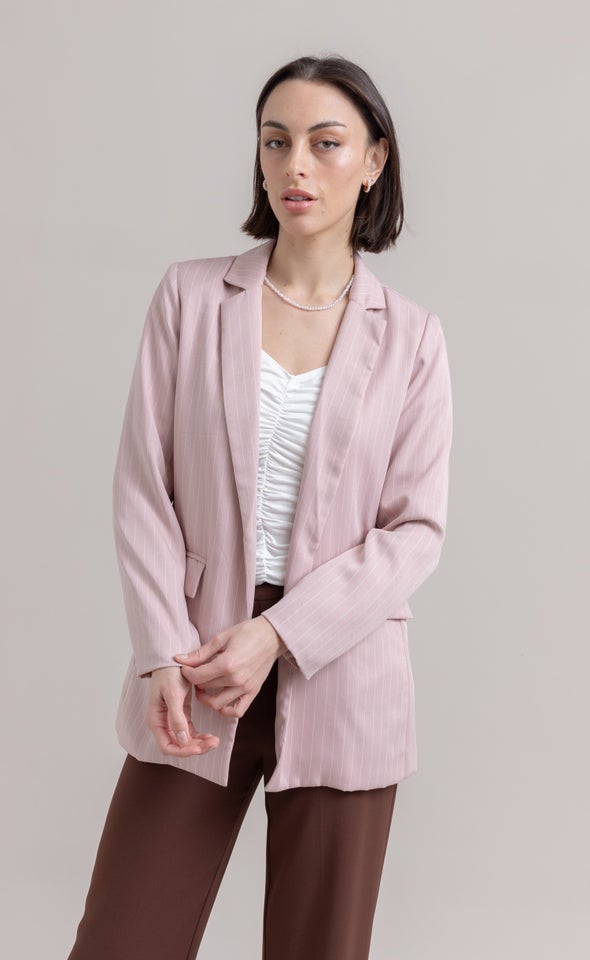 Longline Pinstripe Jacket Blush/white