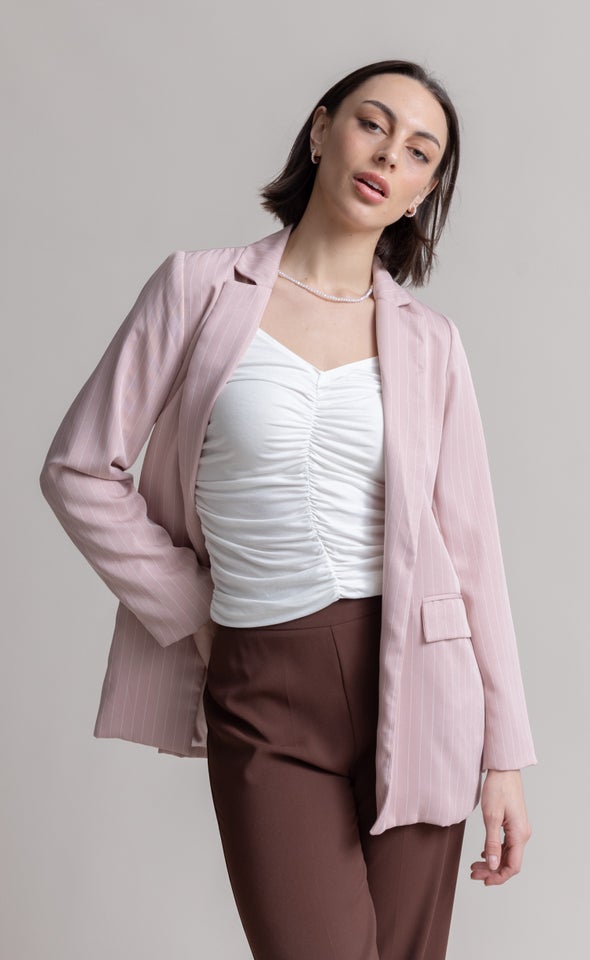 Longline Pinstripe Jacket Blush/white