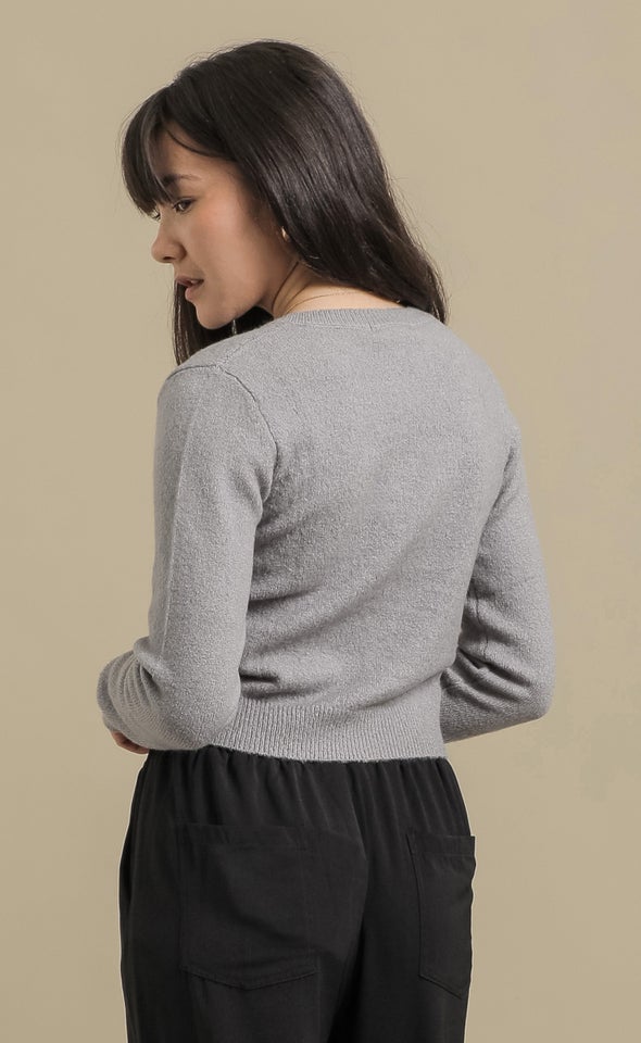 LS Fitted Cardi Grey Marle