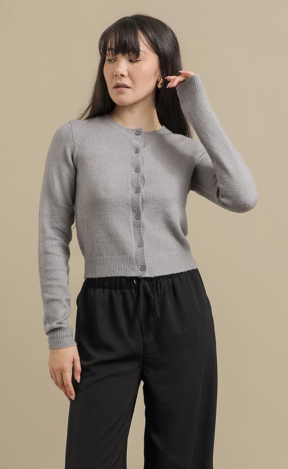 LS Fitted Cardi Grey Marle