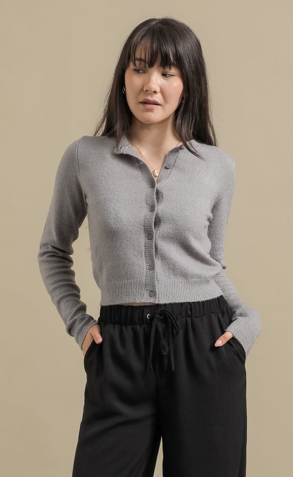 LS Fitted Cardi Grey Marle