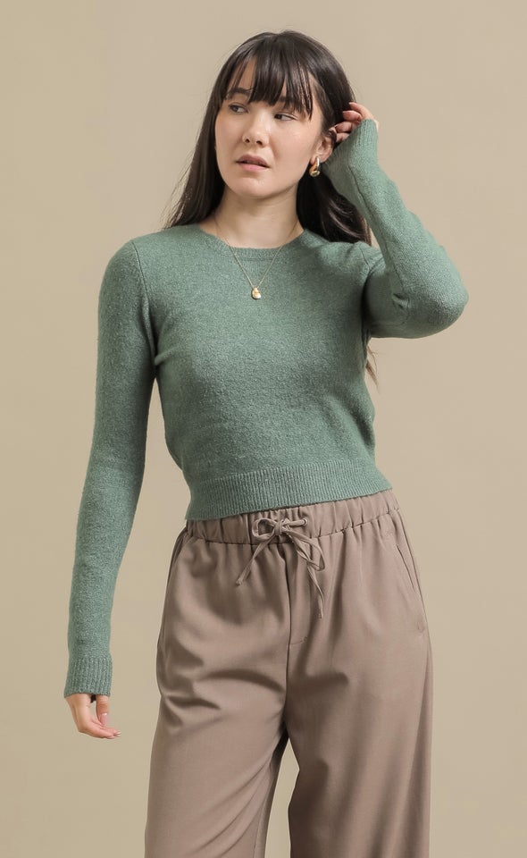 LS Fitted Crew Neck Sweater Emerald