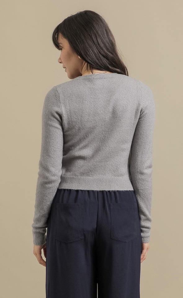 LS Fitted Crew Neck Sweater Grey Marle