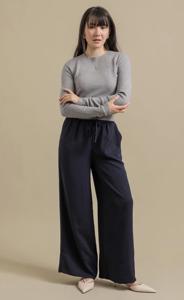 LS Fitted Crew Neck Sweater Grey Marle