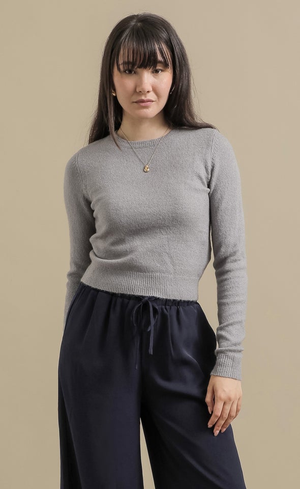 LS Fitted Crew Neck Sweater Grey Marle
