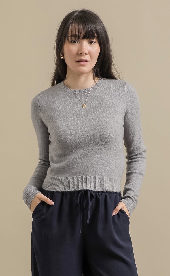 LS Fitted Crew Neck Sweater Grey Marle